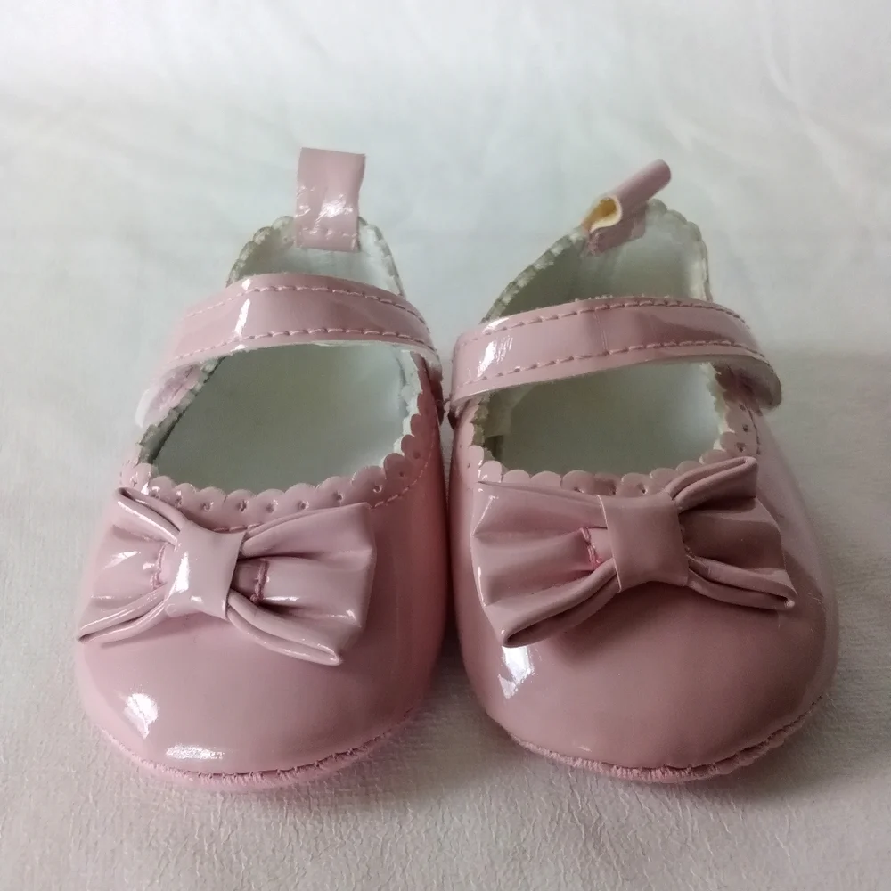 Baby Girls Pink Shoes With Bow Velcro Straps 3-6 Months Old Baby Shoes